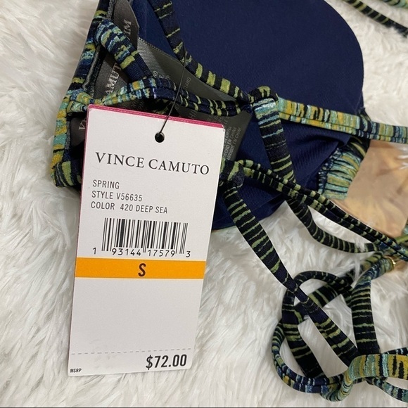 NWT Vince Camuto Swim midnight waves strappy back bikini top deep sea - Picture 10 of 11